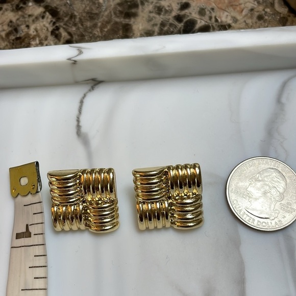 Gold Gia Square Stud Earrings - Picture 8 of 11